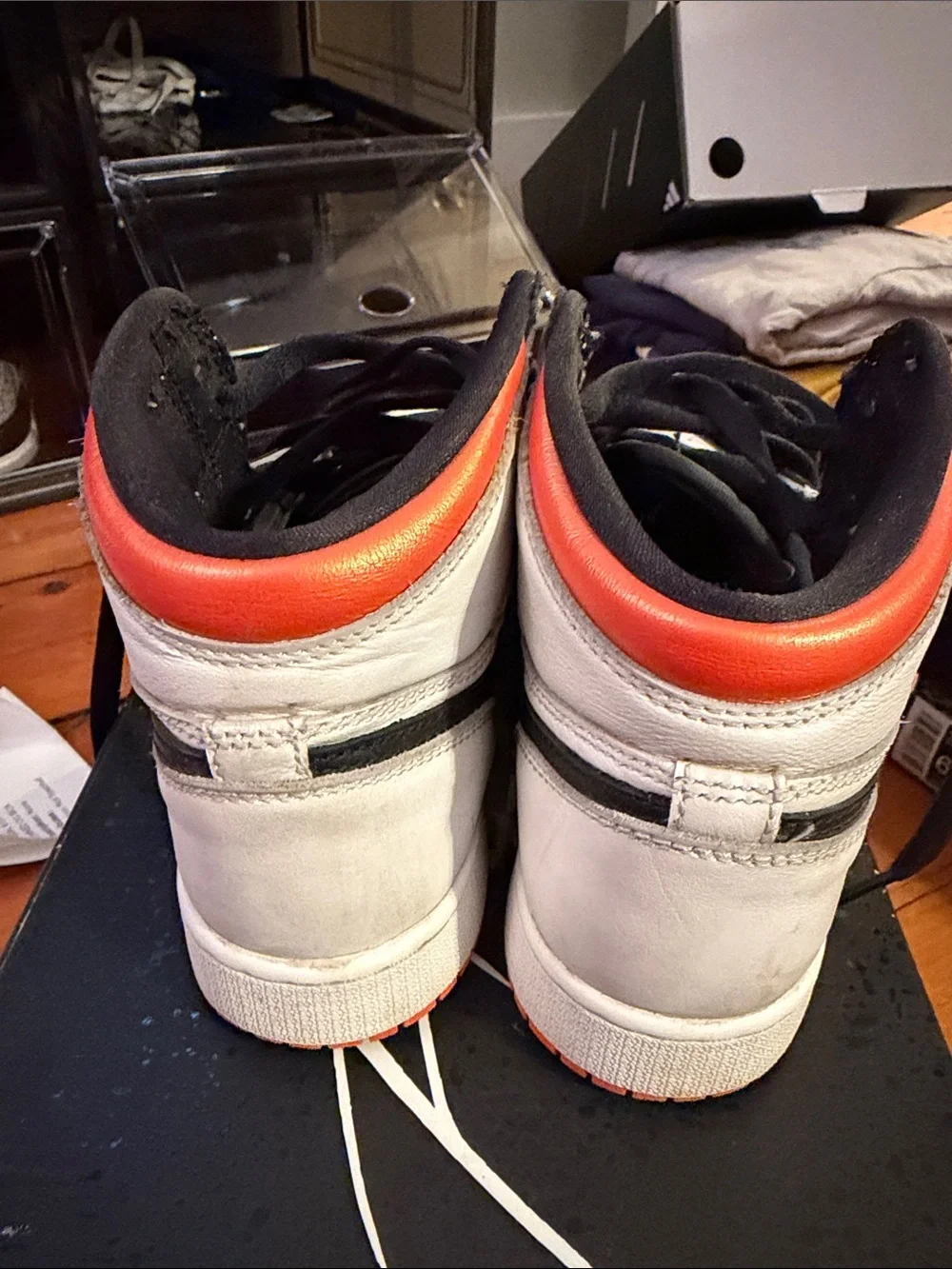 Jordan Men's High-Top Sneakers in White, Black & Orange